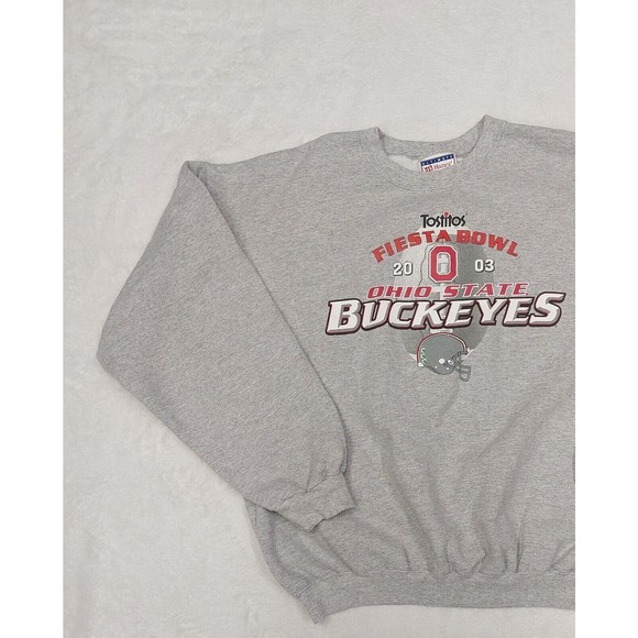 Vtg Y2K Ohio State 2003 Fiesta Bowl Gray Hanes Crewneck Sweater Size Large - Picture 2 of 9